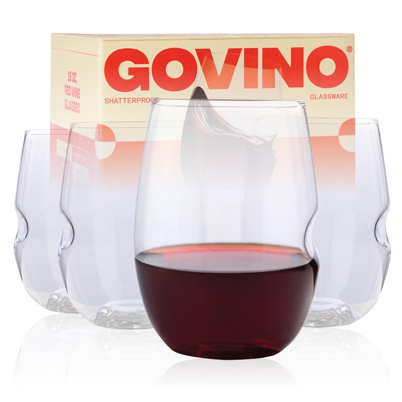 govino Unbreakable Stemless Wine Glass â€“ Set of 4, 16oz, Dishwasher Safe, BPA-free Tritan, Clear Stemless Red Wine Glasses, Shatterproof for Indoor, Outdoor, Everyday Use. Reusable, Made in the USA - Image 2